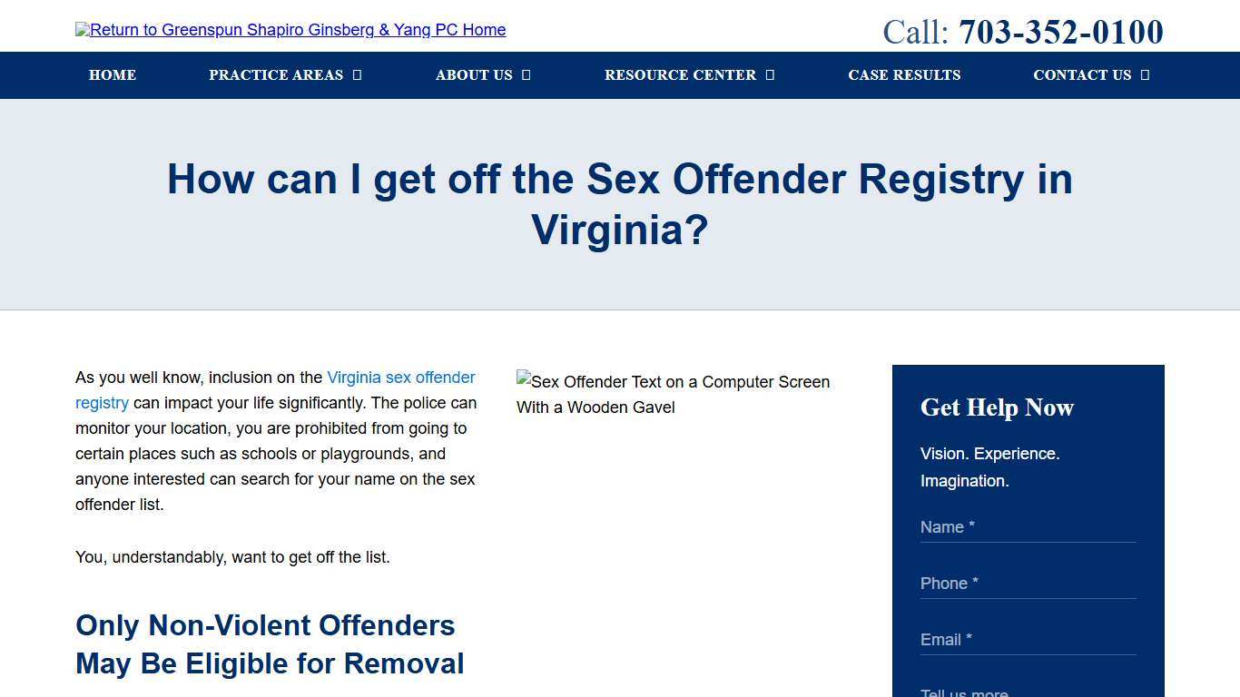 Virginia Sex Offender Registry Removal Greenspun Shapiro Ginsberg & Yang PC