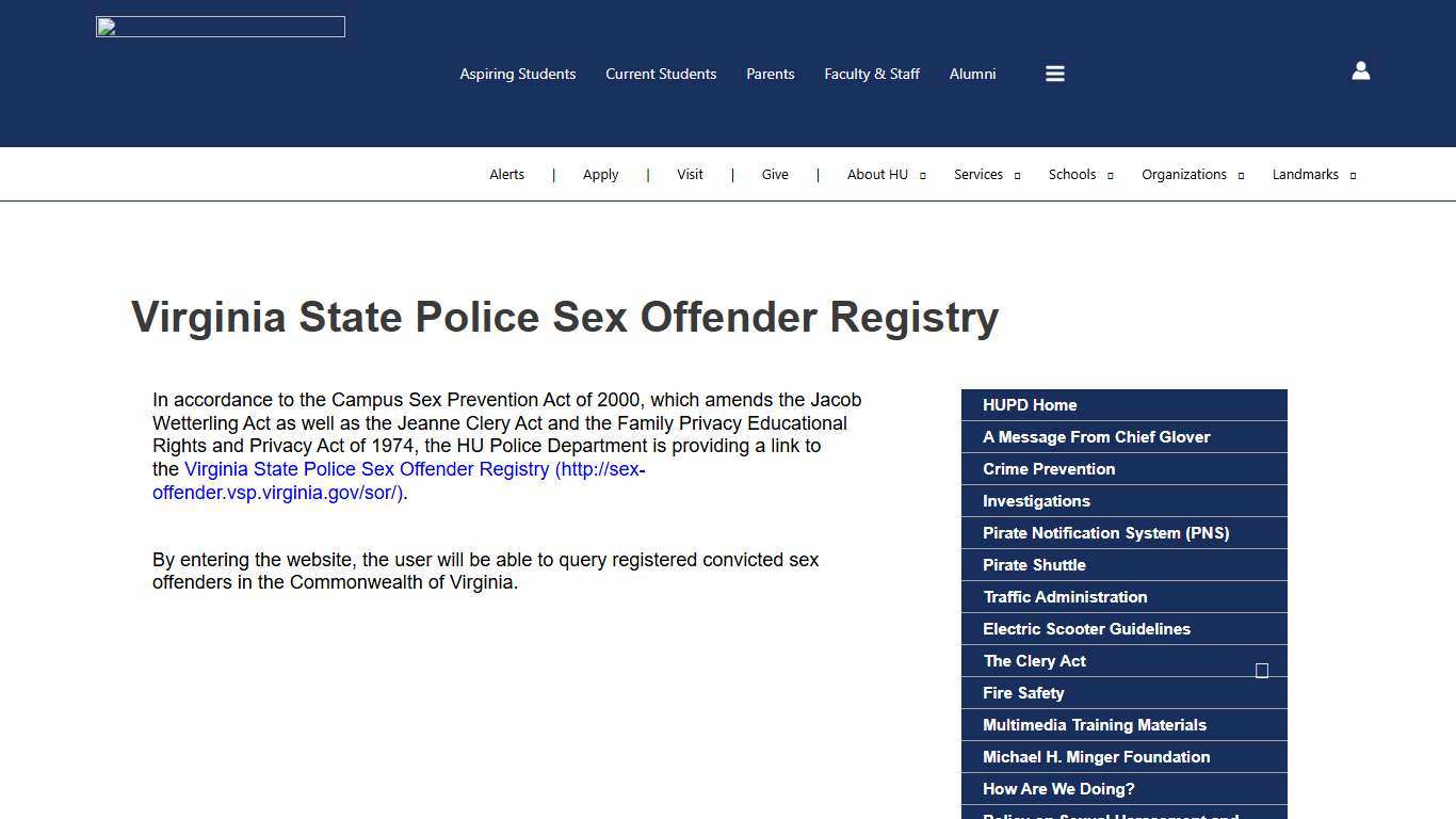 Virginia State Police Sex Offender Registry - Hampton University Police Department